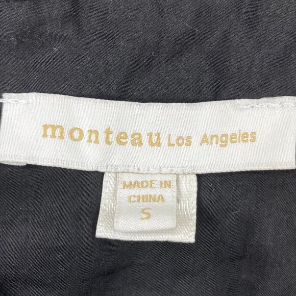 Monteau Black Colllared Half Button Elastic Tie Waist 3/4 Sleeve Casual Small - Picture 6 of 7